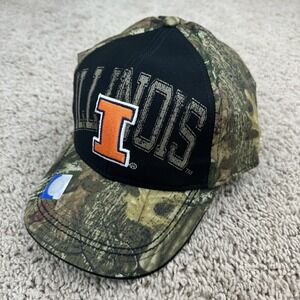 Illinois Illini Hat Adjustable Mossy Oak Camo Black Arched Spellout Vtg Cap NOS